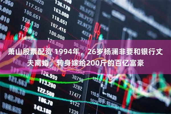 萧山股票配资 1994年，26岁杨澜非要和银行丈夫离婚，转身嫁给200斤的百亿富豪